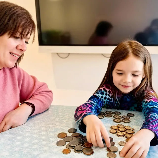 Carrie supporting a child with a practical maths activity